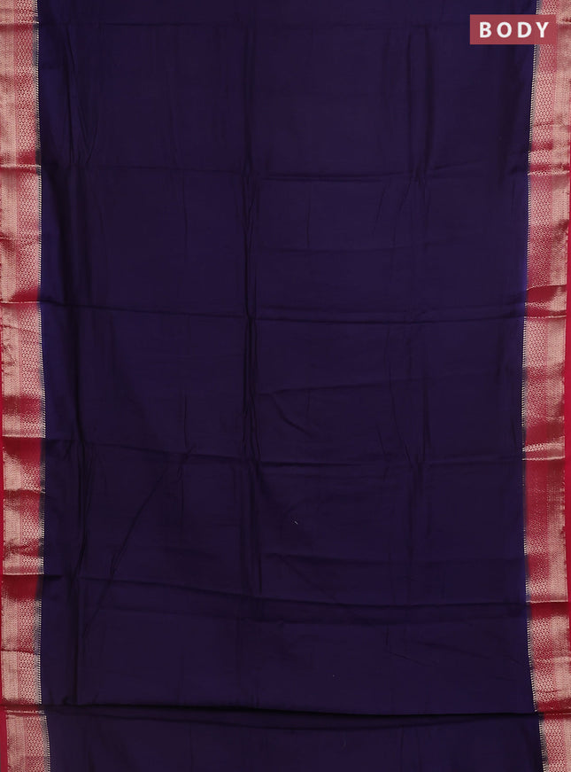 Semi mangalgiri saree dark blue and pink with plain body and zari woven border