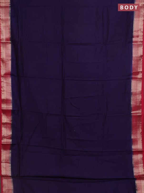 Semi mangalgiri saree dark blue and pink with plain body and zari woven border