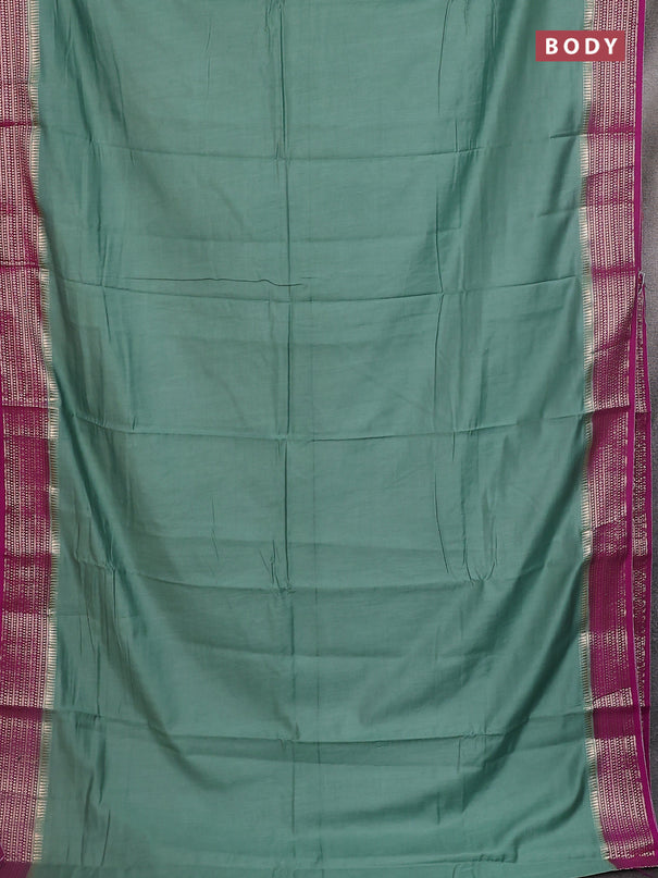 Semi mangalgiri saree pastel green and purple with plain body and zari woven border