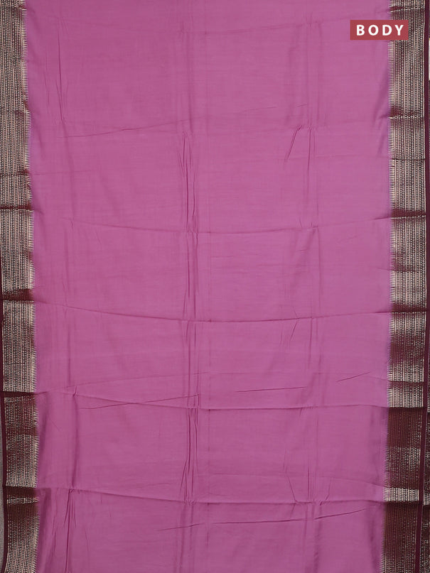 Semi mangalgiri saree mauve pink and brown with plain body and zari woven border