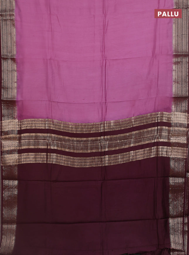 Semi mangalgiri saree mauve pink and brown with plain body and zari woven border