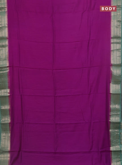 Semi mangalgiri saree violet and pastel green with plain body and zari woven border