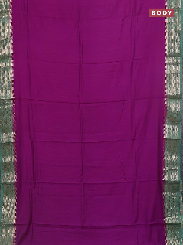 Semi mangalgiri saree violet and pastel green with plain body and zari woven border