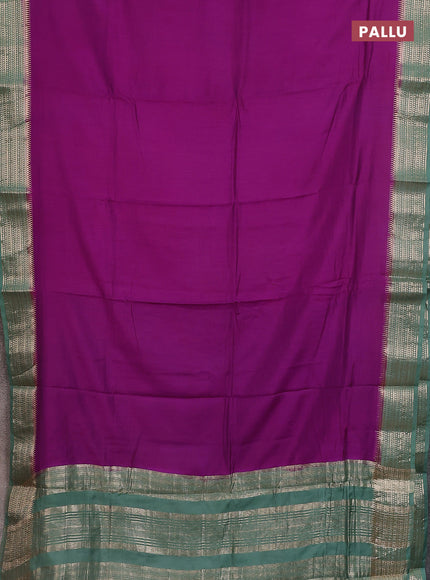 Semi mangalgiri saree violet and pastel green with plain body and zari woven border