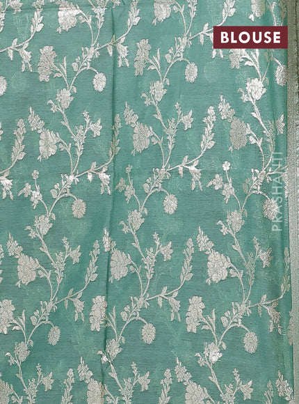Semi mangalgiri saree violet and pastel green with plain body and zari woven border