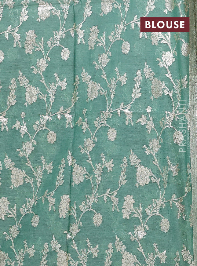 Semi mangalgiri saree violet and pastel green with plain body and zari woven border