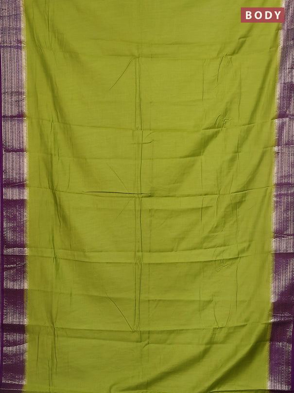Semi mangalgiri saree lime green and purple with plain body and zari woven border