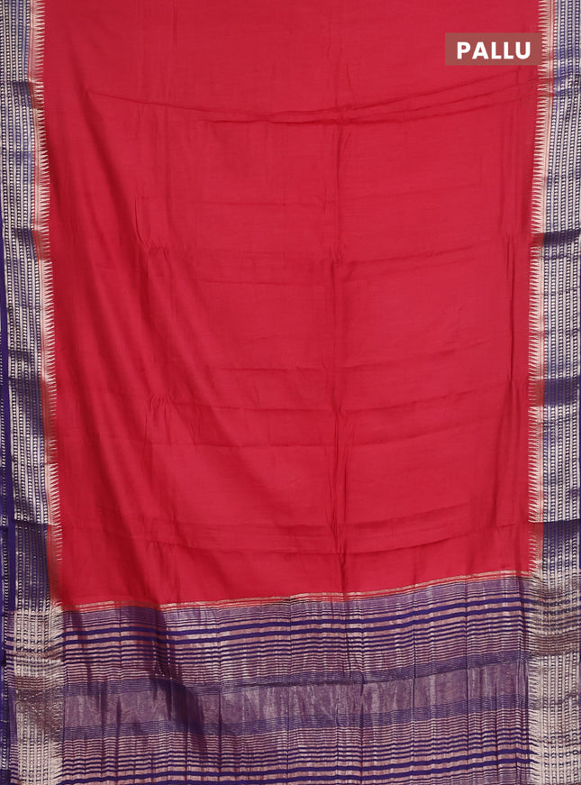 Semi mangalgiri saree red and purple with plain body and zari woven border