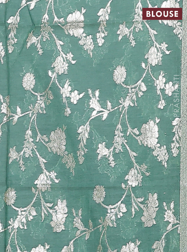 Semi mangalgiri saree purple shade and pastel green with plain body and zari woven border