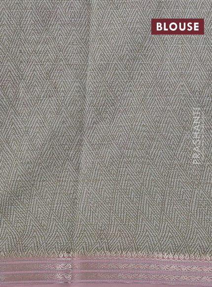 Mul chanderi saree elaichi green and pastel pink with allover floral digital prints and zari woven border