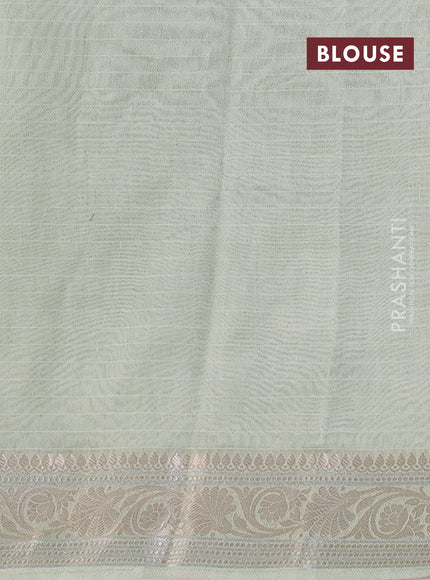 Mul chanderi saree pastel green with allover floral digital prints and zari woven border