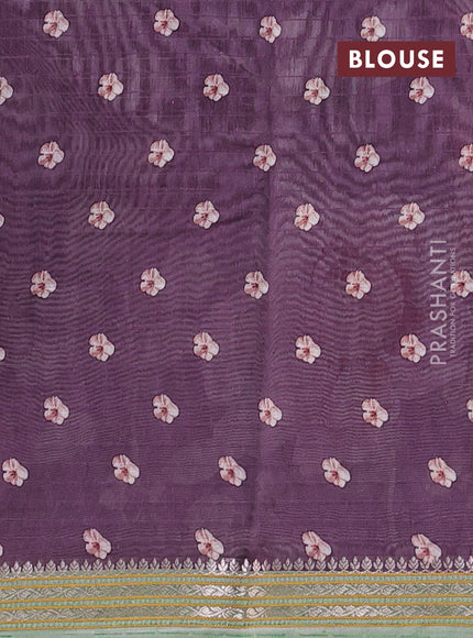 Mul chanderi saree purple and pastel green with allover floral digital prints and zari woven border
