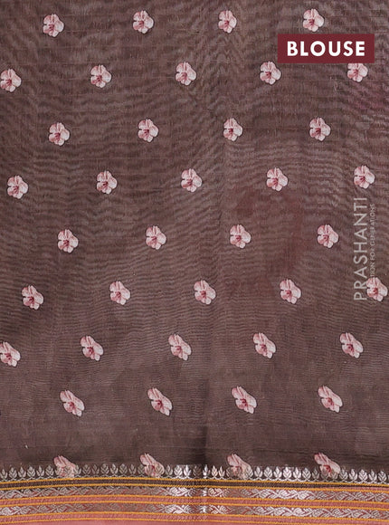 Mul chanderi saree brown and peach shade with allover floral digital prints and zari woven border