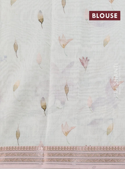 Mul chanderi saree pastel green shade and pastel peach with allover floral digital prints and zari woven border