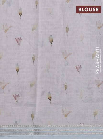 Mul chanderi saree pastel peach and pastel blue shade with allover floral digital prints and zari woven border
