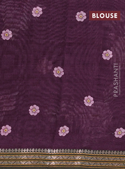 Mul chanderi saree purple and dark olive green with allover floral digital prints and zari woven border