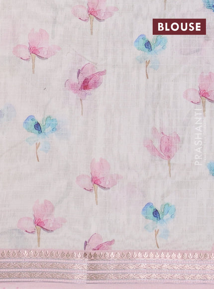 Mul chanderi saree off white and baby pink with allover floral digital prints and zari woven border