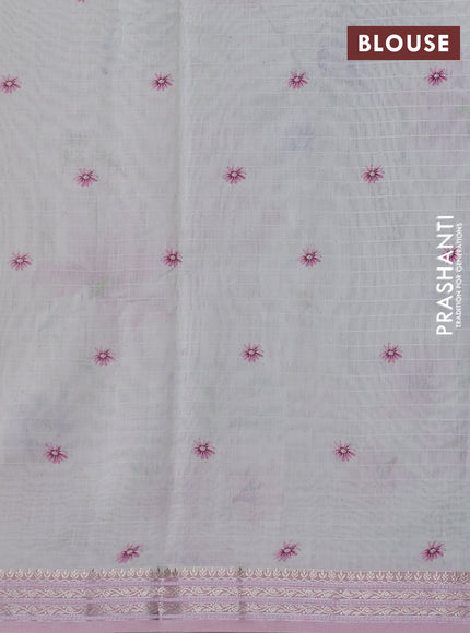 Mul chanderi saree off white and light pink with allover floral digital prints and zari woven border