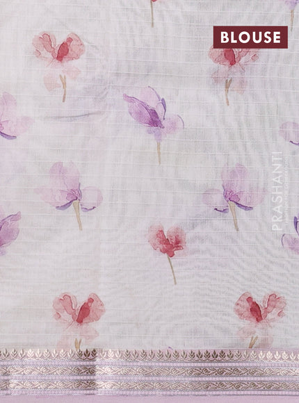 Mul chanderi saree off white and baby pink with allover floral digital prints and zari woven border