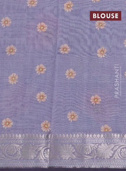 Mul chanderi saree grey with allover floral digital prints and zari woven border