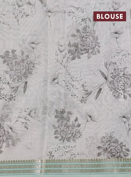 Mul chanderi saree pastel green and off white with allover floral digital prints and zari woven border