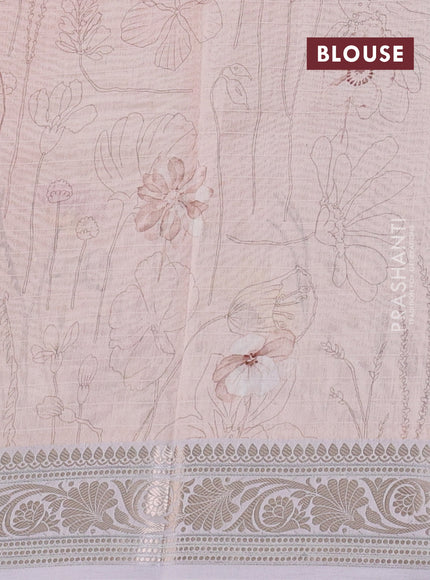 Mul chanderi saree mild peach and off white with allover floral digital prints and zari woven border