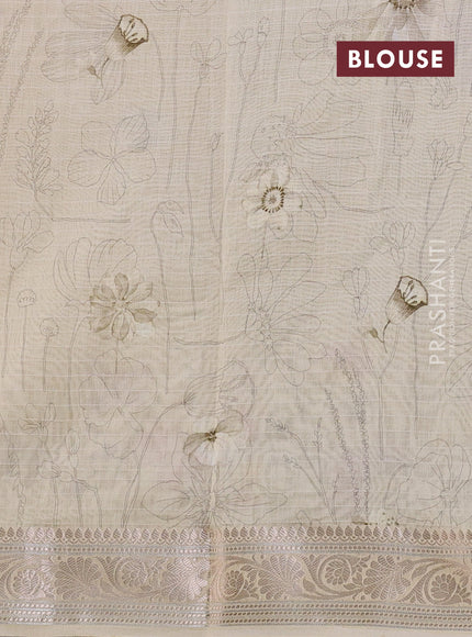 Mul chanderi saree cream and sandal with allover floral digital prints and zari woven border