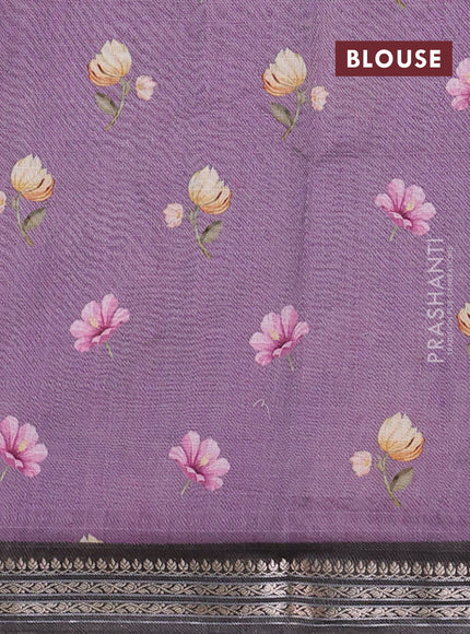 Mul chanderi saree purple and grey with allover floral digital prints and zari woven border
