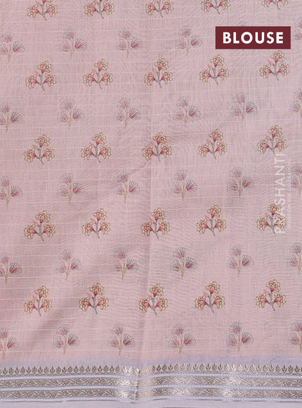 Mul chanderi saree baby pink and pastel lavender with allover floral digital prints and zari woven border