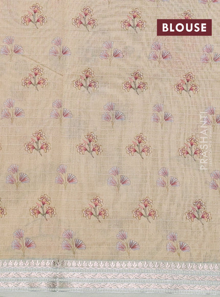 Mul chanderi saree sandal and pastel green with allover floral digital prints and zari woven border