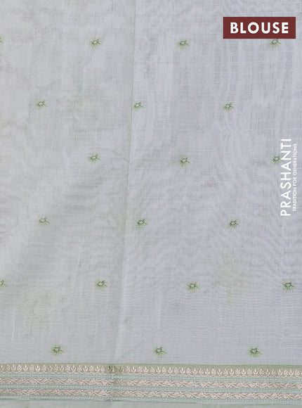 Mul chanderi saree off white and pastel green with allover floral digital prints and zari woven border