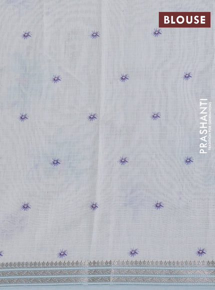 Mul chanderi saree off white and pastel blue with allover floral digital prints and zari woven border