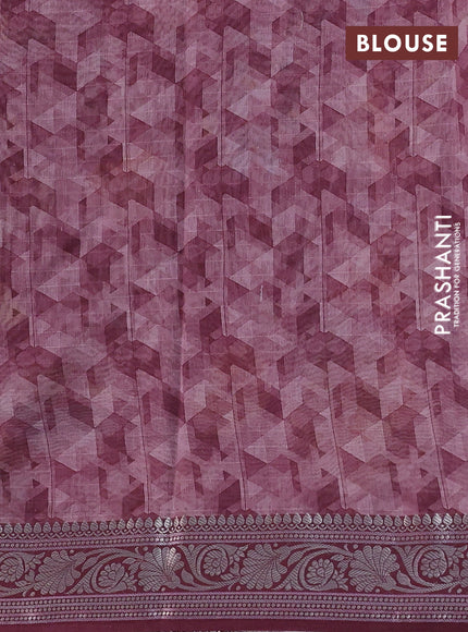 Mul chanderi saree wine shade with allover floral digital prints and zari woven border