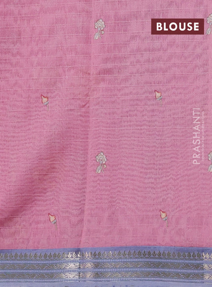 Mul chanderi saree pastel pink and blue with allover floral digital prints and zari woven border