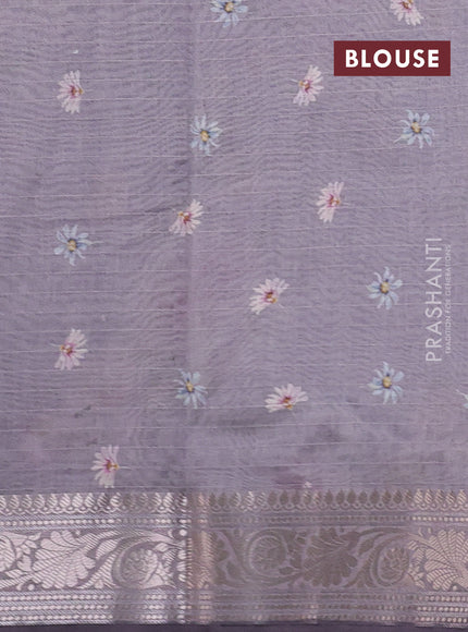 Mul chanderi saree pastel grey with allover floral digital prints and zari woven border