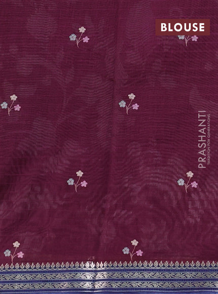 Mul chanderi saree wine shade and navy blue with allover floral digital prints and zari woven border