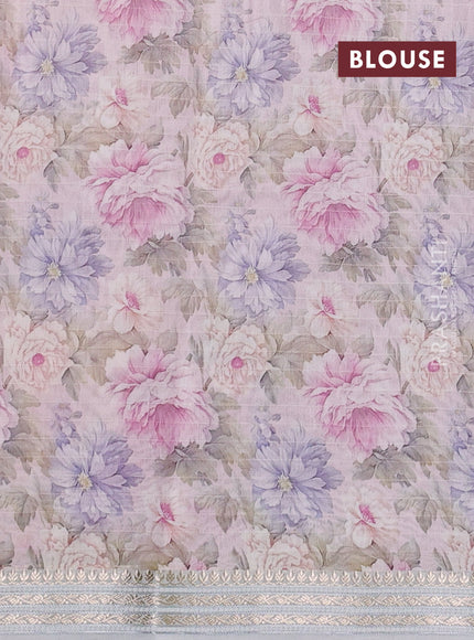 Mul chanderi saree pastel pink and pastel grey with allover floral digital prints and zari woven border