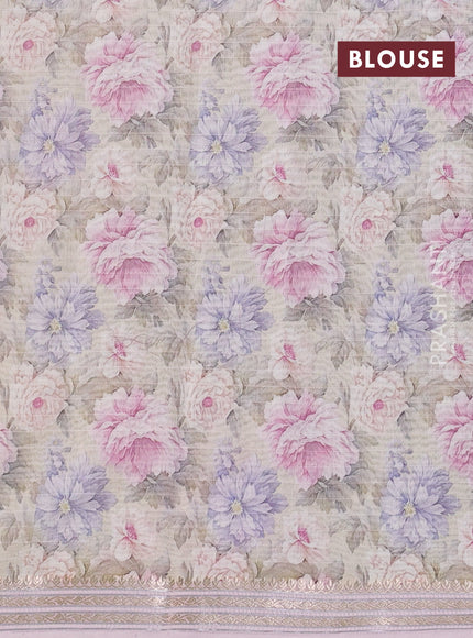 Mul chanderi saree cream and mild lavender with allover floral digital prints and zari woven border