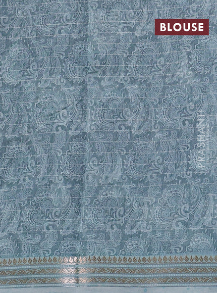 Mul chanderi saree black and pastel blue with allover digital prints and zari woven border