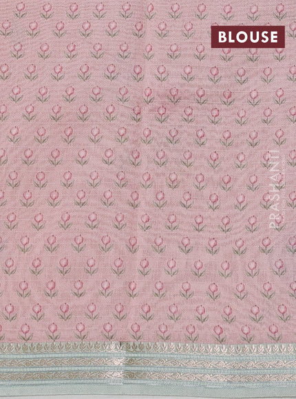 Mul chanderi saree pastel pink and pastel gren with allover floral digital prints and zari woven border