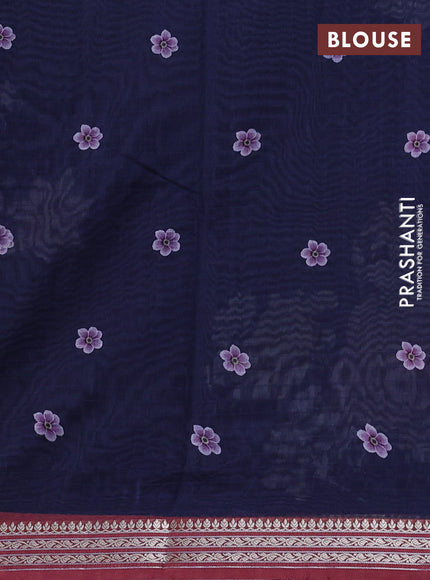 Mul chanderi saree navy blue and maroon with allover floral digital prints and zari woven border