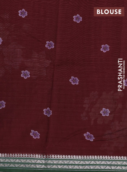 Mul chanderi saree maroon and olive green with allover floral digital prints and zari woven border