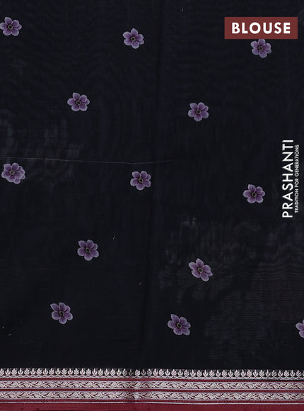 Mul chanderi saree black and maroon with allover floral digital prints and zari woven border
