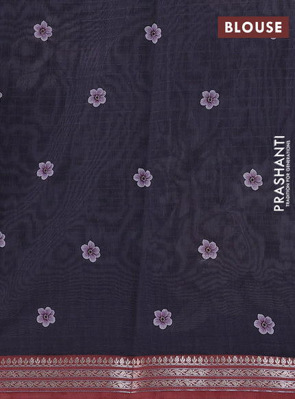 Mul chanderi saree elephant grey and maroon with allover floral digital prints and zari woven border