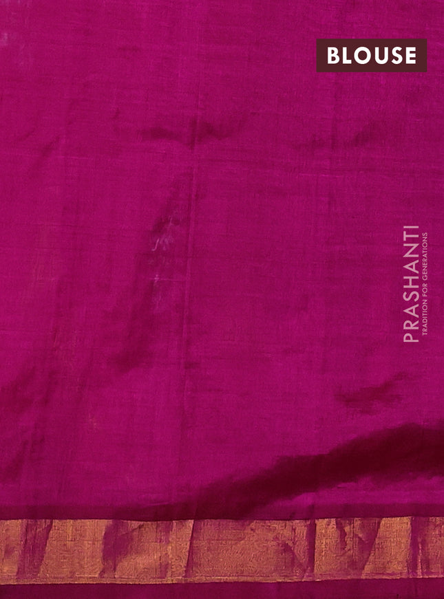 Silk cotton saree magenta pink with floral embriodery and zari woven border
