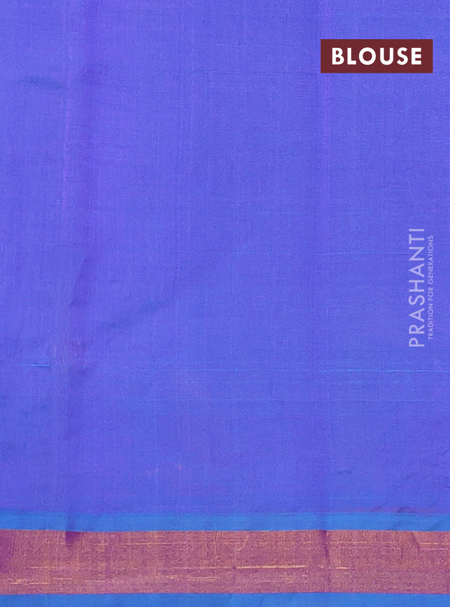 Silk cotton saree dual shade of bluish violet with floral embriodery and zari woven border