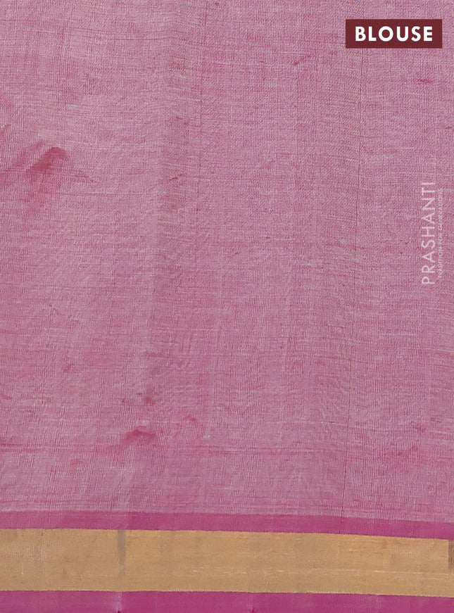 Silk cotton saree light pink with allover embroidery and zari woven border