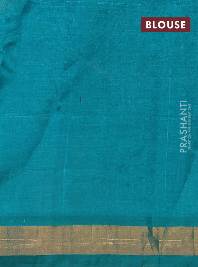 Silk cotton saree teal green with allover floral embriodery and zari woven border