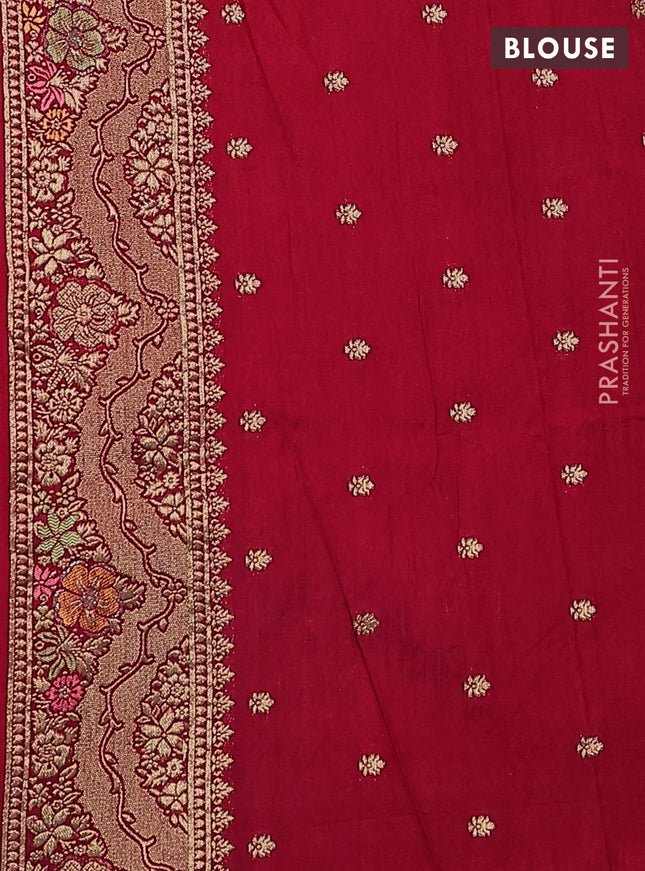 Semi raw silk saree red and allover jamdhani weaves and zari woven border