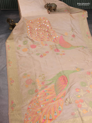 Semi raw silk saree beige and allover jamdhani weaves and zari woven border